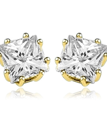 Princess cut square stone stud earrings gold vermeil