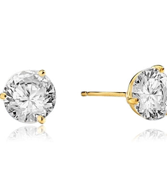 Pair of Studs in three prongs Martini Setting, Round Diamond Essence in each stud. 2.0 Cts T.W. set in 14K Gold Vermeil.