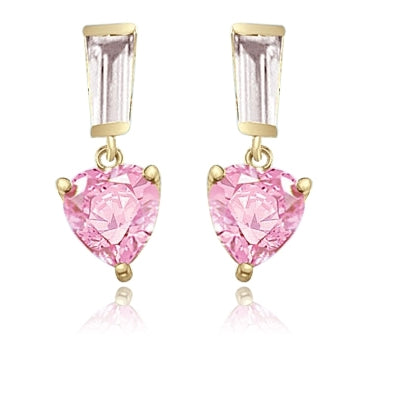 Gold Vermeil pink heart stone drop earrings