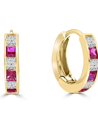 14K Gold Vermeil hoop earring with ruby diamond.
