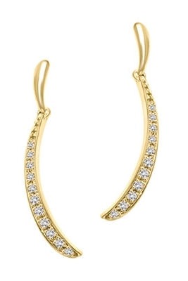 Delicate dangler earrings with round melee stones shining brilliantly in a curved design. 1.5 Cts. T.W. In 14k Gold Vermeil.