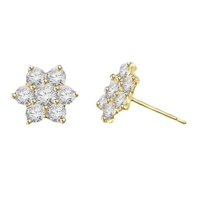 Perfect Holiday and Mother's Day Gift. Traditional flower set Earring. 3.0 Cts.T.W. in 14k Gold Vermeil.