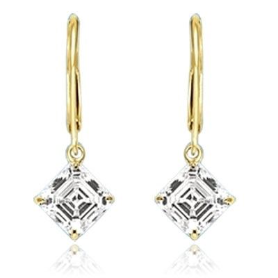 Asscher Cut Leverback Earrings. 2.0 Cts. T.W. set in 14K Gold Vermeil.
