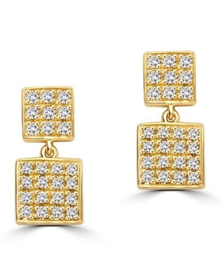 Square double dangle earrings set with round accents on both drops. 1.5 Cts. T.W. In 14k Gold vermeil.