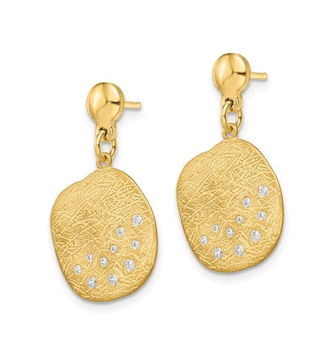Pave set Diamond Essence Melee in Beautiful Brushed Polished Gold Vermeil Dangle Earring