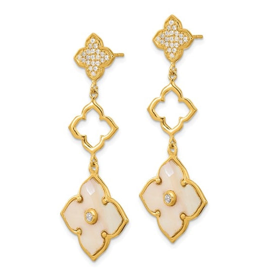 Mother of pearl diamond gold plated drop earrings