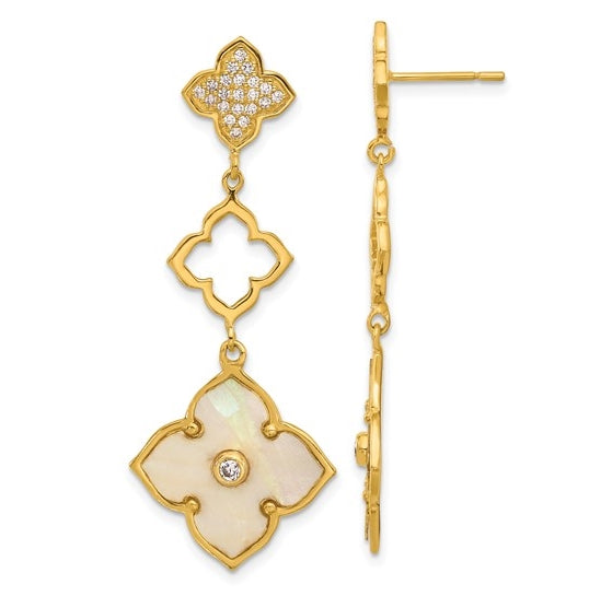 Mother of pearl diamond gold plated drop earrings