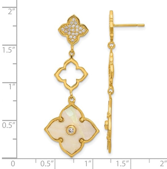 Mother of pearl diamond gold plated drop earrings