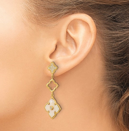 Mother of pearl diamond gold plated drop earrings