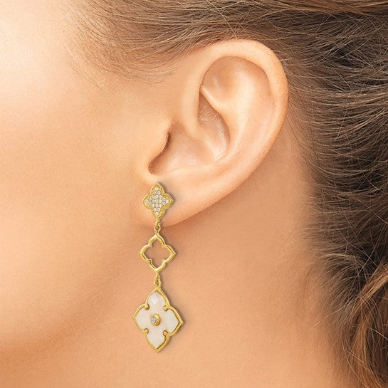 Mother of pearl diamond gold plated drop earrings