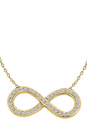 Prong Set Infinity Necklace with Artificial Round Brilliant Melee Diamonds by Diamond Essence set in Vermeil