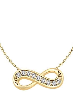 Infinity Necklace with 0.45 ct.t.w. Round Brilliant Diamond Essence stones on 16" long, Gold Plated Sterling Silver chain.
