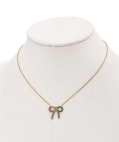 Diamond Essence Multi Color BowKnot Necklace, 2.0 Cts.t.w. set in Gold Plated Sterling Silver. 16" Length (With 2" extension).