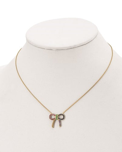 Diamond Essence Multi Color BowKnot Necklace, 2.0 Cts.t.w. set in Gold Plated Sterling Silver. 16" Length (With 2" extension).