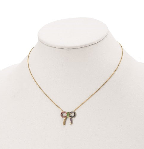 Diamond Essence Multi Color BowKnot Necklace, 2.0 Cts.t.w. set in Gold Plated Sterling Silver. 16" Length (With 2" extension).