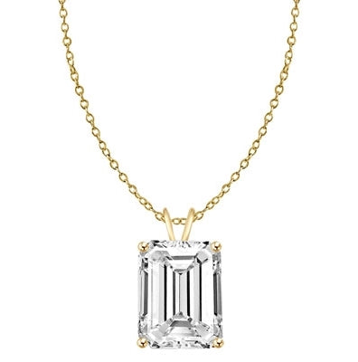 Diamond Essence Emerald cut stone, 1.0 carat, set in 14K Gold Vermeil. Chain not included.