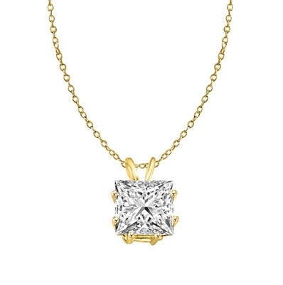 Diamond Essence princess-cut 2.0 ct. stone set in 14K Gold Vermeil.
Approx size of Pendant is 13 mm Length and 9 mm Width.
Free Vermeil Chain Included.