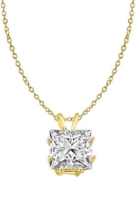 Diamond Essence princess-cut 2.0 ct. stone set in 14K Gold Vermeil.
Approx size of Pendant is 13 mm Length and 9 mm Width.
Free Vermeil Chain Included.