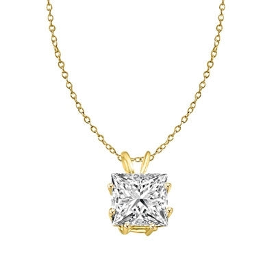 Diamond Essence princess-cut 2.0 ct. stone set in 14K Gold Vermeil.
Approx size of Pendant is 13 mm Length and 9 mm Width.
Free Vermeil Chain Included.