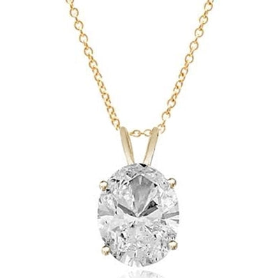 Solitaire Pendant with Oval Cut Diamond Essence in 14K Solid White Gold.
Free Silver Chain Included.