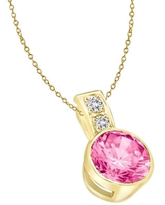 14K Gold Vermeil Pendant, 2.06 cts. In all with a 2.0 cts. Bezel-Set Round cut Pink Essence center.