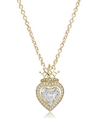 Majestic looking Heart cut Diamond Essence stone, 7 carat, surrounded by brilliant melee, with crown top set in Gold Plated Sterling Silver.