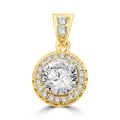 Pendant with Round Brilliant Diamond Essence in Center, surrounded by Melee 1.25 Cts T.W. set in 14K Gold Vermeil.