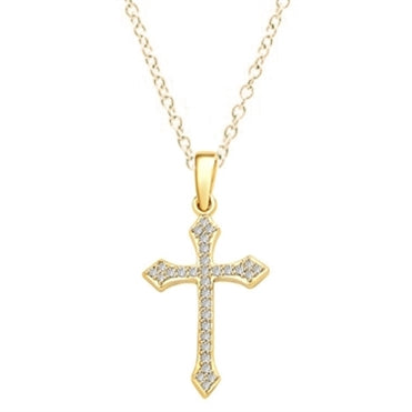 Delicate Cross 1" long with Diamond Essence, 0.50 ct. t.w.in Gold Plated Sterling Silver.