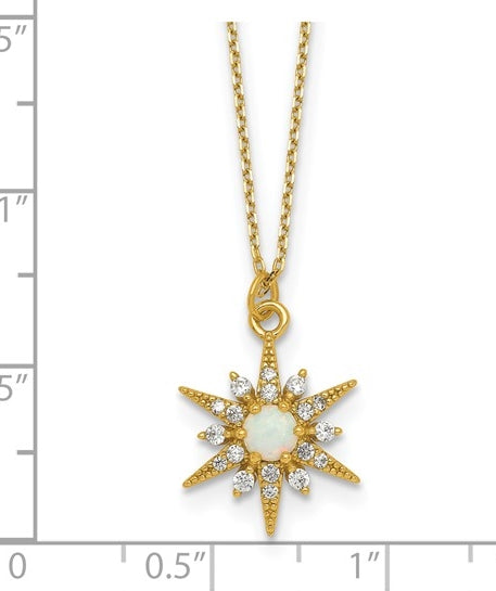 Opal and diamond star gold-plated silver pendant