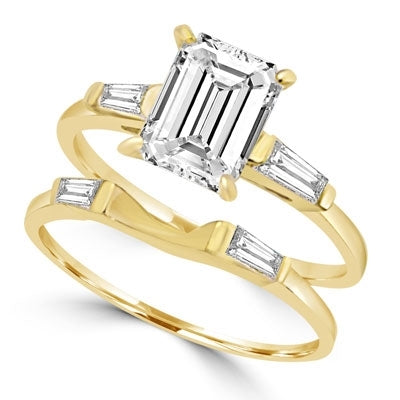 Ring wedding set emerald cut marquise stone