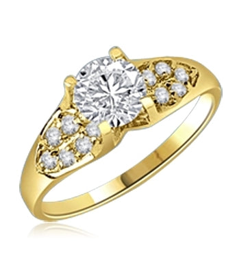 Diamond Essence Designer Ring with 1.0 Ct. Round Brilliant Stone in center accompanied by glittering Melee on sides, 1.50 Cts.T.W. set in 14K Gold Vemeil.
