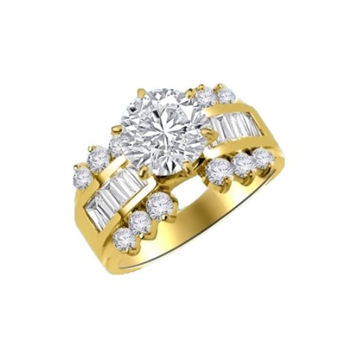 sterling silver ring with round cut diamond , baguettes, small diamonds