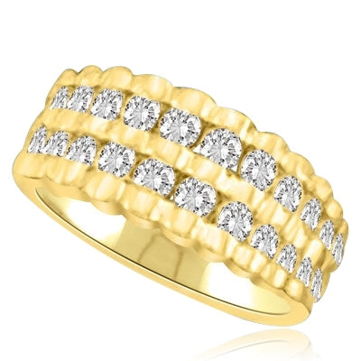 Channel Set Ribbed Ring with Simulated Round Brilliant Diamonds by Diamond Essence set in Vermeil