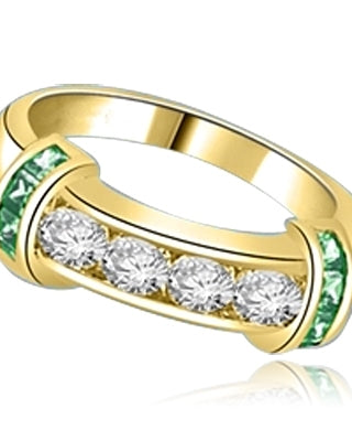 Brilliant channel-set Diamond Essence diamonds with a bar of Emerald Essence on either side. 1.35 cts. T.W. set in 14K Gold Vermeil.