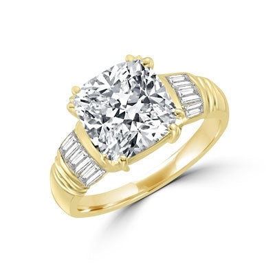 Ring cushion cut stone with baguettes