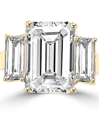 8 ct emerald cut diamond with side stones in gold vermeil ring