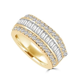 Private Pleasures - Wide Band Ring with a beautiful triple spin! Three heavenly rows of Diamond Essence Masterpieces. In the center, intimately touching channel set baguettes, and on both sides, round cut melee pieces. 5 Cts. T.W, in Gold Vermeil.