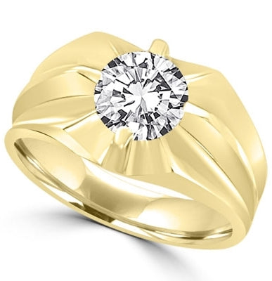 14K Gold Vermeil man's ring with a 2.0 cts.t.w. round cut Diamond Essence masterpiece. Enhances his appealing nonchalant attitude.