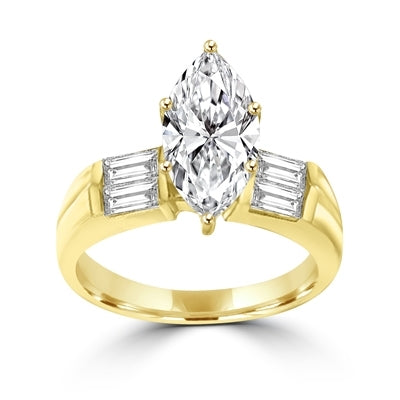 1 ct marquise-cut gem with bold baguettes on gold vermeil ring