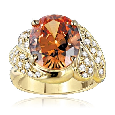 oval 6 ct champagne stone flanked by melees on sterling silver ring