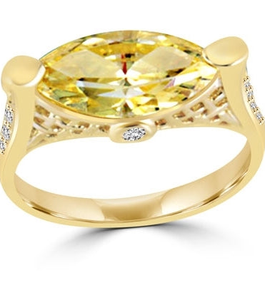 A gorgeous marquise-cut 3.0 cts. Diamond Essence citrine stone set horizontal in 14K Gold Vermeil or Platinum Plated Sterling Silver basket setting.