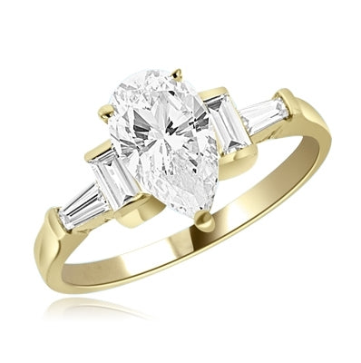 A leathal combination of Diamond Essence Pear, Baguettes and Emerald to enhance your show. 3 cts.t.w set in Gold Plated Sterling Silver.