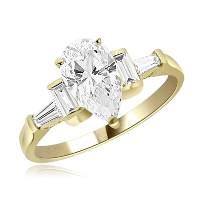 A leathal combination of Diamond Essence Pear, Baguettes and Emerald to enhance your show. 3 cts.t.w set in Gold Plated Sterling Silver.