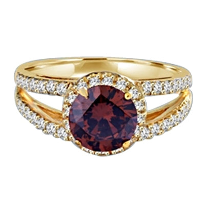 Diamond Essence designer ring with 2.0 ct Round Chocolate Essence center surrounded by Round stones, 2.5 ct. T.W. set in 14K Gold Vermeil.