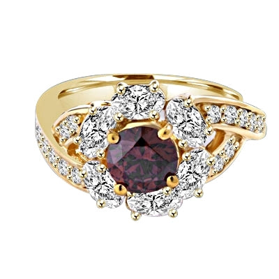 Diamond Essence Designer Ring with 1.0 ct. round Chocolate stone in center, surrounded by Oval stone and small round stones on each side of band. 3 cts. t.w. set in 14K Gold Vermeil.