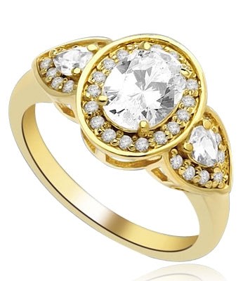 A remarkable combination Ring of 1.5 Ct Oval, 0.25 Ct Trillion and round Accents shows off a sparkle that is surefire hit! 2.5 cts. t.w. In 14k Gold Vermeil.