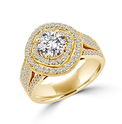 Diamond Essence Designer Ring With Round Brilliant 1 Ct. Center surrounded By Melee, 3 Cts.T. W. In Gold Vermeil.