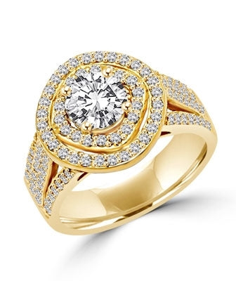 Diamond Essence Designer Ring With Round Brilliant 1 Ct. Center surrounded By Melee, 3 Cts.T. W. In Gold Vermeil.