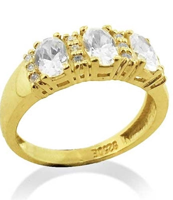 Diamond Essence Ring With Three Oval Stone artistically Separated By Round Brilliant Melee,1.75 Cts.T.W. In 14K Gold Vermeil.