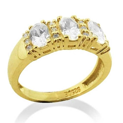 Diamond Essence Ring With Three Oval Stone artistically Separated By Round Brilliant Melee,1.75 Cts.T.W. In 14K Gold Vermeil.